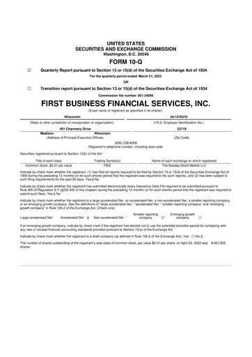 Thumbnail First Business Financial Services 10-Q Quarterly Report FY2022 