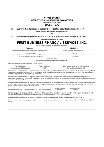 Thumbnail First Business Financial Services 10-Q Quarterly Report FY2023 