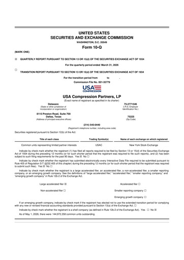 Thumbnail USA Compression Partners
 10-Q Quarterly Report FY 