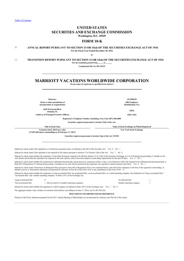 Thumbnail Marriott Vacations Worldwide 10-K Annual Report 2016