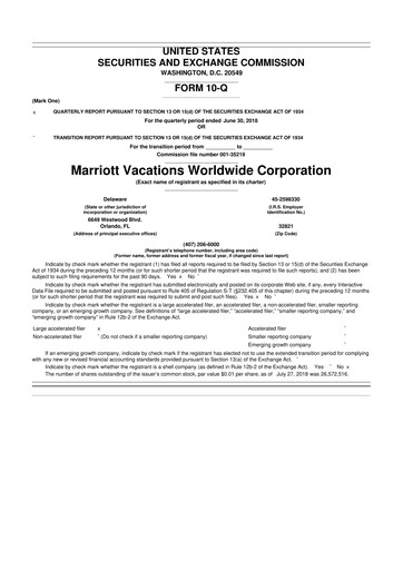 Thumbnail Marriott Vacations Worldwide 10-Q Quarterly Report FY2018 
