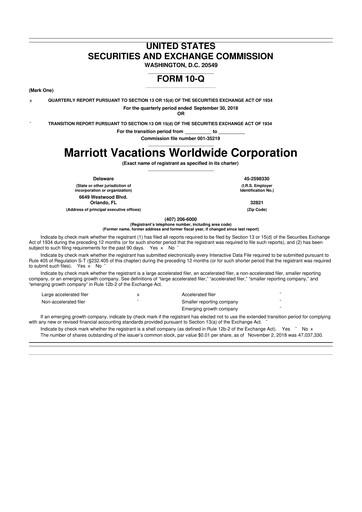 Thumbnail Marriott Vacations Worldwide 10-Q Quarterly Report FY2018 