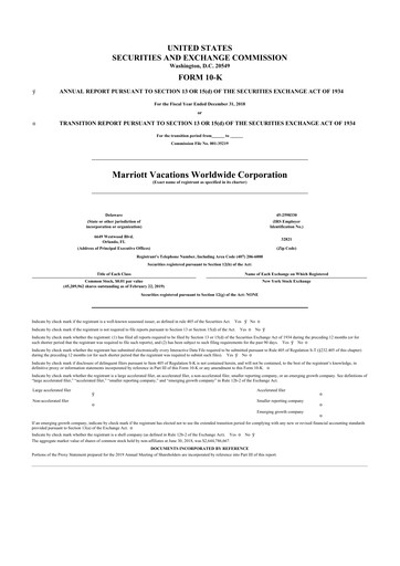 Thumbnail Marriott Vacations Worldwide 10-K Annual Report 2018