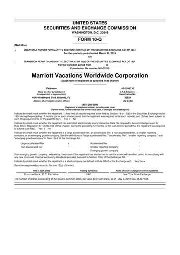 Thumbnail Marriott Vacations Worldwide 10-Q Quarterly Report FY2019 