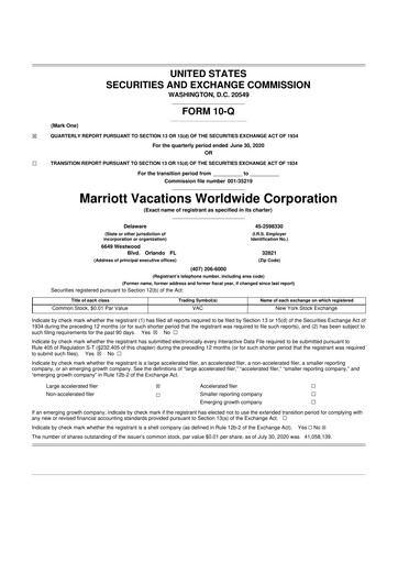 Thumbnail Marriott Vacations Worldwide 10-Q Quarterly Report FY 