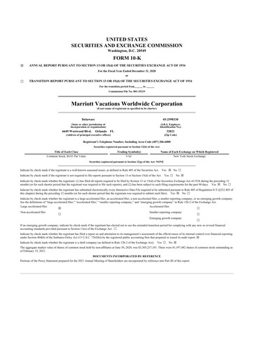 Thumbnail Marriott Vacations Worldwide 10-K Annual Report 2020