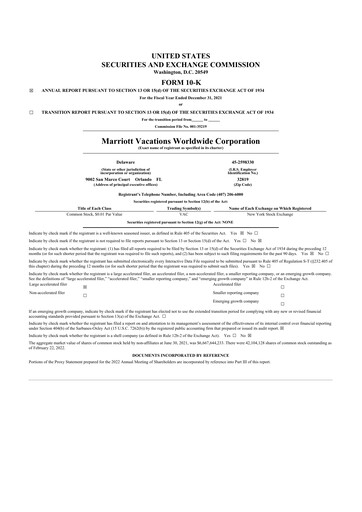 Thumbnail Marriott Vacations Worldwide 10-K Annual Report 2021