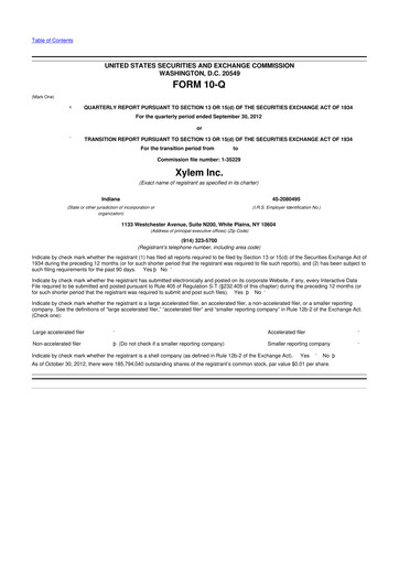 Thumbnail Xylem 10-Q Quarterly Report FY2012 