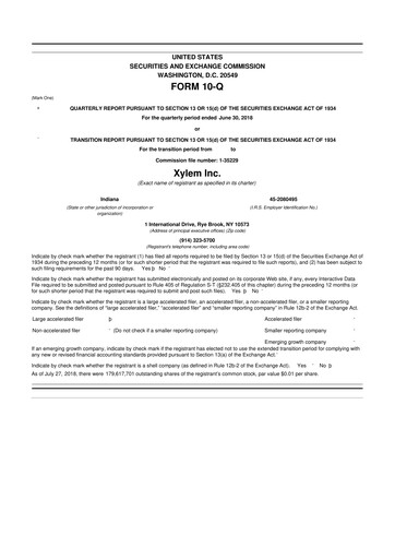 Thumbnail Xylem 10-Q Quarterly Report FY2018 