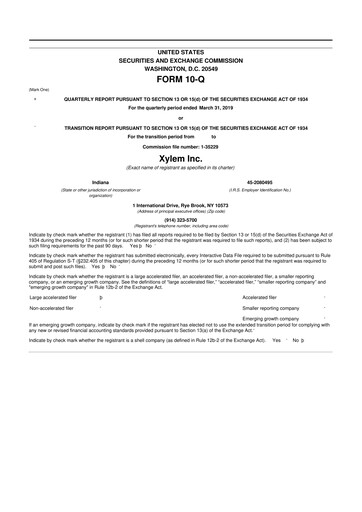 Thumbnail Xylem 10-Q Quarterly Report FY2018 