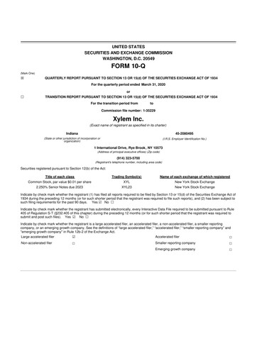 Thumbnail Xylem 10-Q Quarterly Report FY2020 