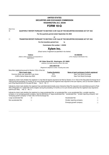 Thumbnail Xylem 10-Q Quarterly Report FY2022 