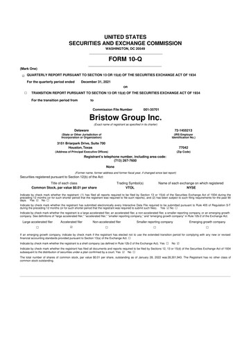 Miniature Bristow Group 10-Q Rapport trimestriel 2022 