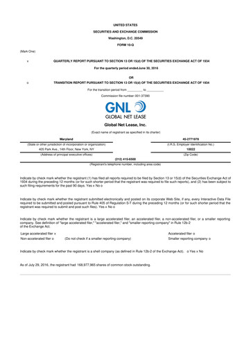 Thumbnail Global Net Lease
 10-Q Quarterly Report FY2016 