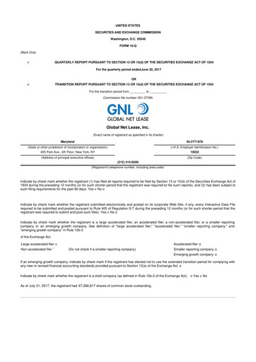 Thumbnail Global Net Lease
 10-Q Quarterly Report FY2017 