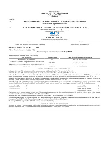 Thumbnail Global Net Lease
 10-K Annual Report 2019