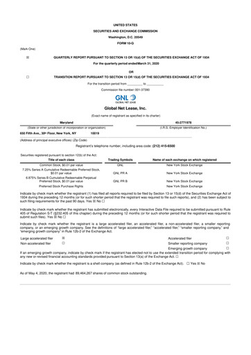 Thumbnail Global Net Lease
 10-Q Quarterly Report FY2020 