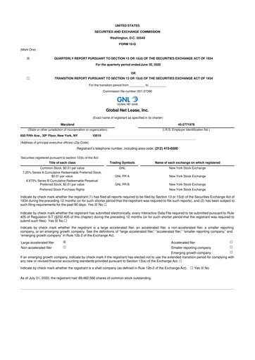Thumbnail Global Net Lease
 10-Q Quarterly Report FY2020 