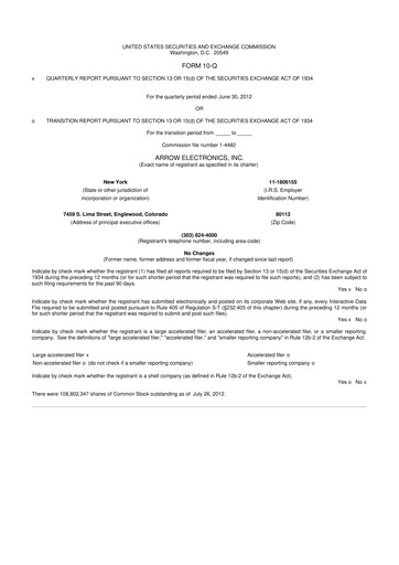 Thumbnail Arrow Electronics
 10-Q Quarterly Report FY2012 