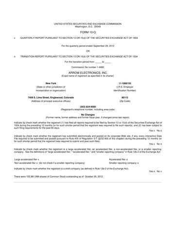 Thumbnail Arrow Electronics
 10-Q Quarterly Report FY2012 