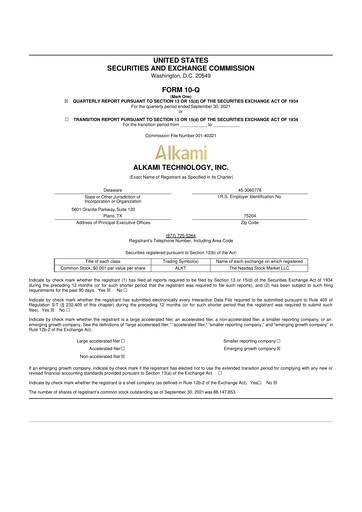 Thumbnail Alkami Technology 10-Q Quarterly Report FY2021 
