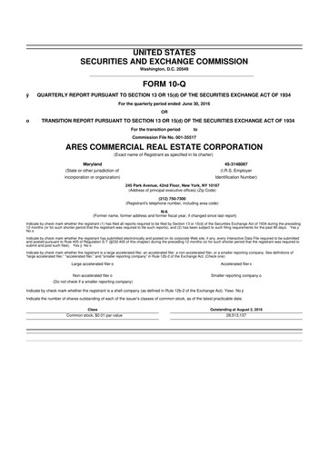 Thumbnail Ares Commercial Real Estate 10-Q Quarterly Report FY2016 