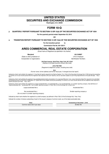 Thumbnail Ares Commercial Real Estate 10-Q Quarterly Report FY2016 