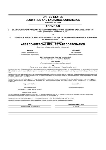 Thumbnail Ares Commercial Real Estate 10-Q Quarterly Report FY2017 