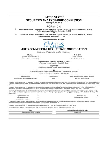 Thumbnail Ares Commercial Real Estate 10-Q Quarterly Report FY2020 