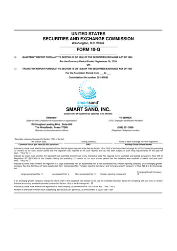 Vorschaubild Smart Sand
 10-Q Quartalsbericht 2020 