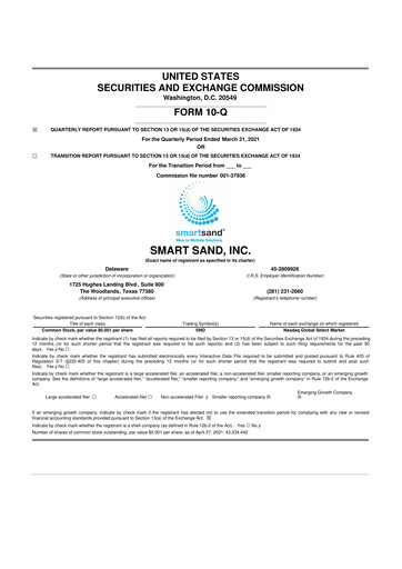 Vorschaubild Smart Sand
 10-Q Quartalsbericht 2021 