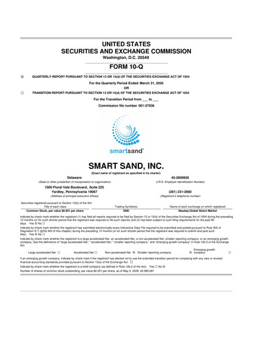 Vorschaubild Smart Sand
 10-Q Quartalsbericht  