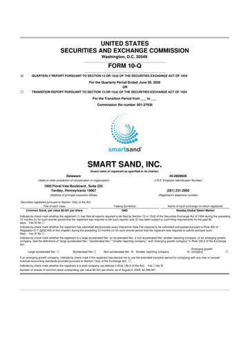 Thumbnail Smart Sand
 10-Q Quarterly Report FY2026 