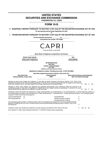 Thumbnail Capri Holdings 10-Q Quarterly Report FY2025 