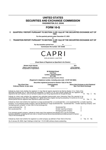 Thumbnail Capri Holdings 10-Q Quarterly Report FY2026 