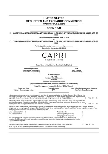 Vorschaubild Capri Holdings 10-Q Quartalsbericht 2027 