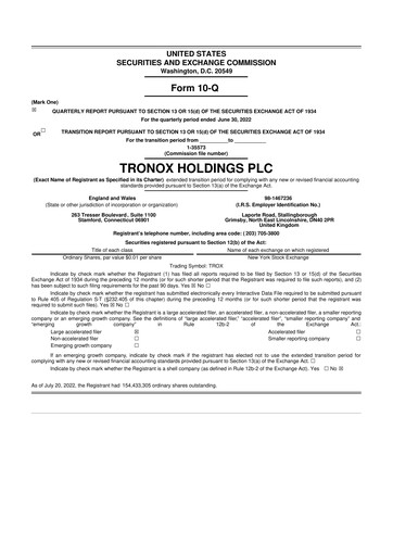 Thumbnail Tronox 10-Q Quarterly Report FY2022 