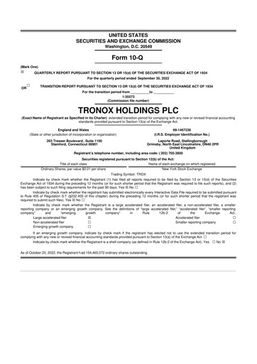 Thumbnail Tronox 10-Q Quarterly Report FY2022 