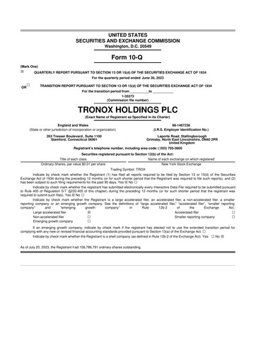 Thumbnail Tronox 10-Q Quarterly Report FY2023 