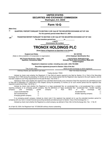 Thumbnail Tronox 10-Q Quarterly Report FY2024 