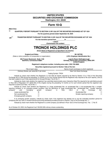 Thumbnail Tronox 10-Q Quarterly Report FY2025 