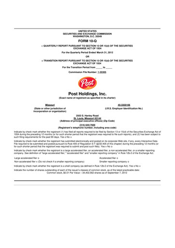 Miniature Post Holdings
 10-Q Rapport trimestriel 2012 