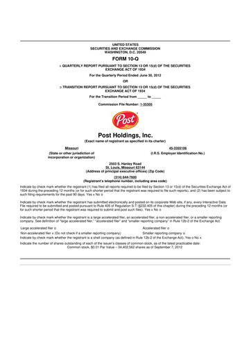 Miniature Post Holdings
 10-Q Rapport trimestriel 2012 