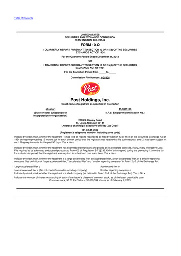 Miniature Post Holdings
 10-Q Rapport trimestriel 2013 