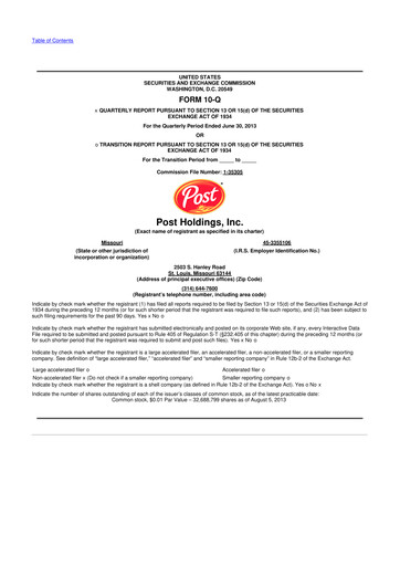 Miniature Post Holdings
 10-Q Rapport trimestriel 2013 