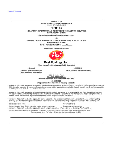 Miniature Post Holdings
 10-Q Rapport trimestriel 2015 