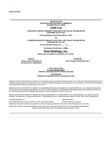 Miniature Post Holdings
 10-Q Rapport trimestriel 2015 