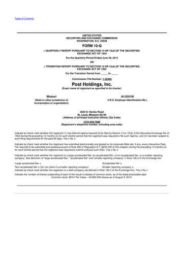 Miniature Post Holdings
 10-Q Rapport trimestriel 2015 