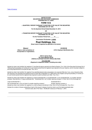 Miniature Post Holdings
 10-Q Rapport trimestriel 2016 