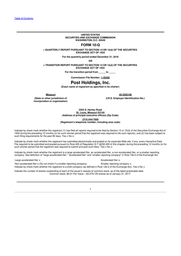 Miniature Post Holdings
 10-Q Rapport trimestriel 2017 